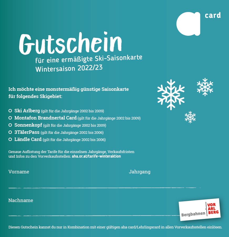 Gutschein für die aha Winteraktion 2022